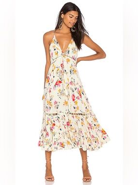 🌿☀️ Free People Page of Gold Maxi Dress Floral Boho Open Back Size S